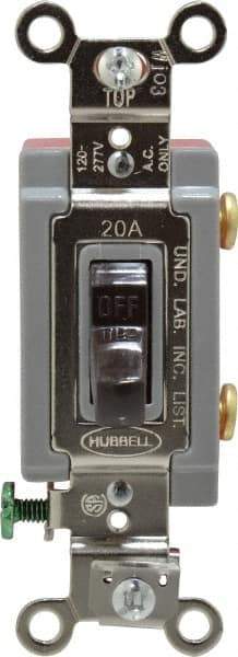 Hubbell Wiring Device-Kellems - 1 Pole, 120 to 277 VAC, 20 Amp, Industrial Grade, Toggle, Wall and Dimmer Light Switch - 1-5/16 Inch Wide x 4-1/16 Inch High - Caliber Tooling