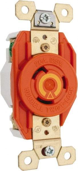 Hubbell Wiring Device-Kellems - 125 VAC, 20 Amp, 5-20R NEMA Configuration, Orange, Industrial Grade, Isolated Ground Single Receptacle - 1 Phase, 2 Poles, 3 Wire, Flush Mount - Caliber Tooling