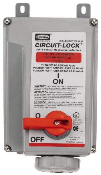 Hubbell Wiring Device-Kellems - 3 Phase, 480 VAC, 30 Amp, 15 hp, 4 Pin Configuration, Interlock Receptacle - 3 Poles, Watertight, IEC 60309, Red - Caliber Tooling