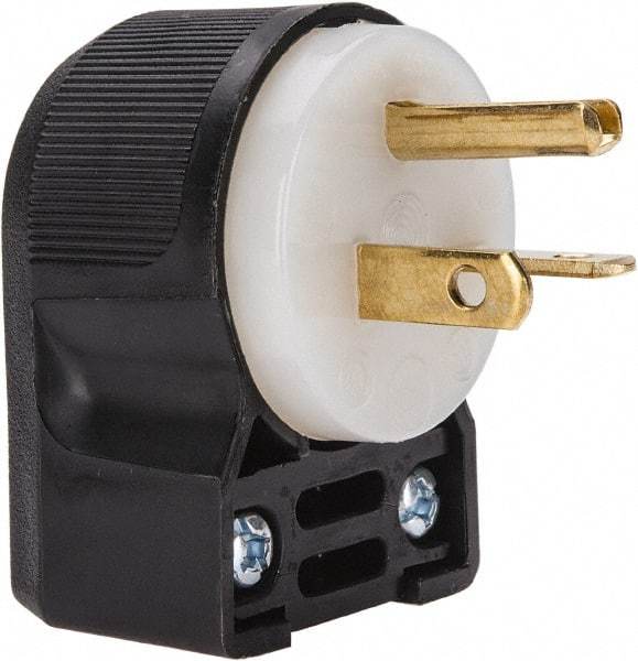 Hubbell Wiring Device-Kellems - 250 VAC, 20 Amp, 6-20P NEMA, Angled, Self Grounding, Commercial, Industrial Grade Plug - 2 Pole, 3 Wire, 1 Phase, 2 hp, Nylon, Black, White - Caliber Tooling