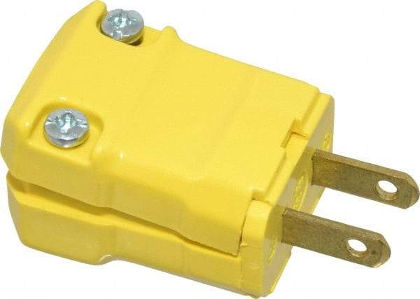 Hubbell Wiring Device-Kellems - 125 VAC, 15 Amp, 1-15P NEMA, Valise, Ungrounded, Commercial, Industrial Grade Plug - 2 Pole, 2 Wire, 1 Phase, 1/2 hp, Nylon, Yellow - Caliber Tooling