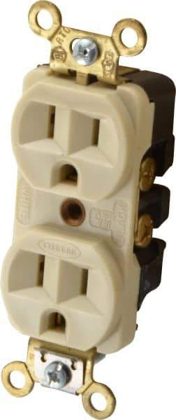 Hubbell Wiring Device-Kellems - 125 VAC, 15 Amp, 5-15R NEMA Configuration, Ivory, Industrial Grade, Self Grounding Duplex Receptacle - 1 Phase, 2 Poles, 3 Wire, Flush Mount, Corrosion, Heat and Impact Resistant - Caliber Tooling