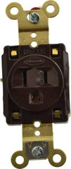 Hubbell Wiring Device-Kellems - 125 VAC, 15 Amp, 5-15R NEMA Configuration, Brown, Specification Grade, Self Grounding Single Receptacle - 1 Phase, 2 Poles, 3 Wire, Flush Mount, Corrosion, Heat and Impact Resistant - Caliber Tooling