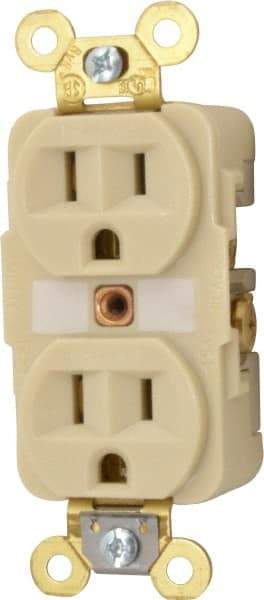 Hubbell Wiring Device-Kellems - 125 VAC, 15 Amp, 5-15R NEMA Configuration, Ivory, Specification Grade, Self Grounding Duplex Receptacle - 1 Phase, 2 Poles, 3 Wire, Flush Mount, Corrosion, Heat and Impact Resistant - Caliber Tooling