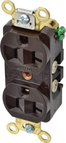 Hubbell Wiring Device-Kellems - 125 VAC, 20 Amp, 5-20R NEMA Configuration, Brown, Industrial Grade, Self Grounding Duplex Receptacle - 1 Phase, 2 Poles, 3 Wire, Flush Mount, Corrosion, Heat and Impact Resistant - Caliber Tooling