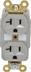 Hubbell Wiring Device-Kellems - 125 VAC, 20 Amp, 5-20R NEMA Configuration, Gray, Specification Grade, Self Grounding Duplex Receptacle - 1 Phase, 2 Poles, 3 Wire, Flush Mount, Corrosion, Heat and Impact Resistant - Caliber Tooling