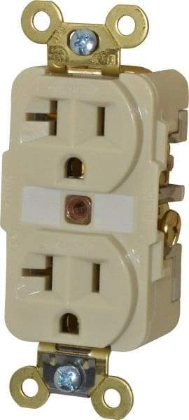 Hubbell Wiring Device-Kellems - 125 VAC, 20 Amp, 5-20R NEMA Configuration, Ivory, Specification Grade, Self Grounding Duplex Receptacle - 1 Phase, 2 Poles, 3 Wire, Flush Mount, Corrosion, Heat and Impact Resistant - Caliber Tooling