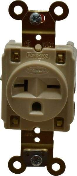 Hubbell Wiring Device-Kellems - 250 VAC, 20 Amp, 6-20R NEMA Configuration, Ivory, Specification Grade, Self Grounding Single Receptacle - 1 Phase, 2 Poles, 3 Wire, Flush Mount - Caliber Tooling