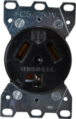 Hubbell Wiring Device-Kellems - 125/250 VAC, 30 Amp, 10-30R NEMA Configuration, Black/White, Industrial Grade, Self Grounding Single Receptacle - 1 Phase, 3 Poles, 3 Wire, Flush Mount - Caliber Tooling