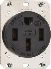 Hubbell Wiring Device-Kellems - 125/250 VAC, 50 Amp, 14-50R NEMA Configuration, Black, Industrial Grade, Self Grounding Single Receptacle - 1 Phase, 3 Poles, 4 Wire, Flush Mount - Caliber Tooling