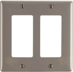 Hubbell Wiring Device-Kellems - 2 Gang, 4-1/2 Inch Long x 4.6 Inch Wide, Standard Outlet Wall Plate - GFCI/Surge Receptacle, Gray, Nylon - Caliber Tooling