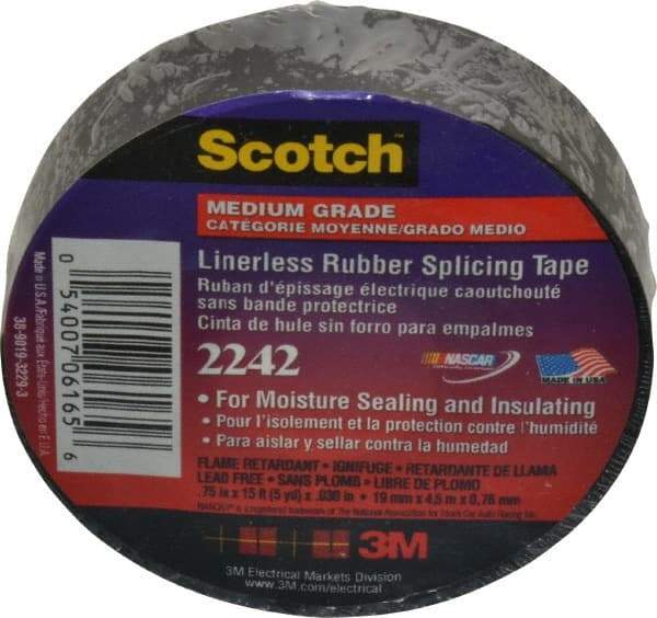 3M - 3/4" x 15', Black Rubber Electrical Tape - Series 2242, 30 mil Thick, 750 V/mil Dielectric Strength, 7.5 Lb./Inch Tensile Strength - Caliber Tooling