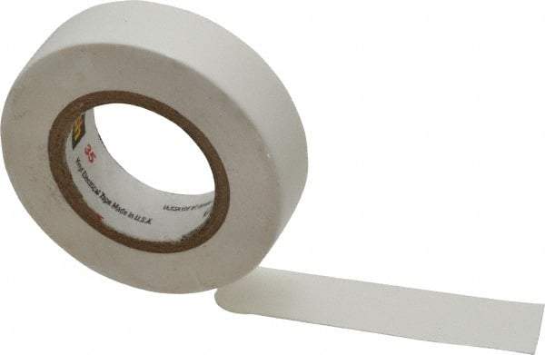 3M - 1/2" x 20', White Vinyl Electrical Tape - Series 35, 7 mil Thick, 1,250 V/mil Dielectric Strength, 17 Lb./Inch Tensile Strength - Caliber Tooling