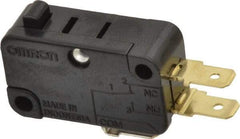 Omron - 0.6 Amp at 125 VDC, 0.3 Amp at 250 VDC, 10 Amp at 250 VAC, SPDT, Pin Plunger, General Purpose Snap Action Switch - 250 VAC, Quick Connect Terminal, 3-1/2 Ounce Max Operating Force, 18.8mm High x 37.8mm Long x 10.3mm Wide, -13 to 176°F - Caliber Tooling