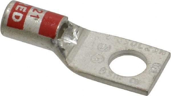 Thomas & Betts - 8 AWG Noninsulated Compression Connection Square Ring Terminal - 1/4" Stud, 1.2" OAL x 0.45" Wide, Tin Plated Copper Contact - Caliber Tooling