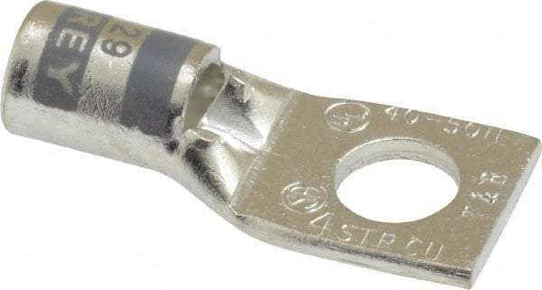 Thomas & Betts - 4 AWG Noninsulated Compression Connection Square Ring Terminal - 5/16" Stud, 1.42" OAL x 0.61" Wide, Tin Plated Copper Contact - Caliber Tooling