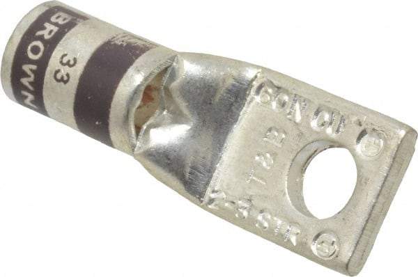 Thomas & Betts - 2 AWG Noninsulated Compression Connection Square Ring Terminal - 1/4" Stud, 1-1/2" OAL x 0.59" Wide, Tin Plated Copper Contact - Caliber Tooling