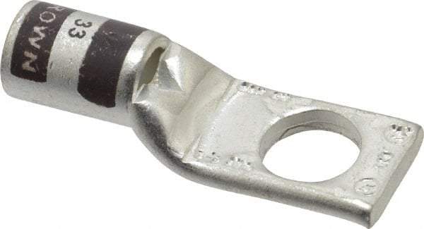 Thomas & Betts - 2 AWG Noninsulated Compression Connection Square Ring Terminal - 3/8" Stud, 1.65" OAL x 0.59" Wide, Tin Plated Copper Contact - Caliber Tooling