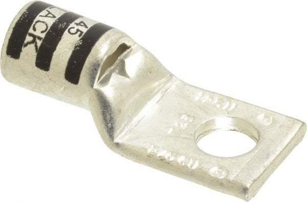 Thomas & Betts - 2/0 AWG Noninsulated Compression Connection Square Ring Terminal - 3/8" Stud, 1.93" OAL x 0.83" Wide, Tin Plated Copper Contact - Caliber Tooling