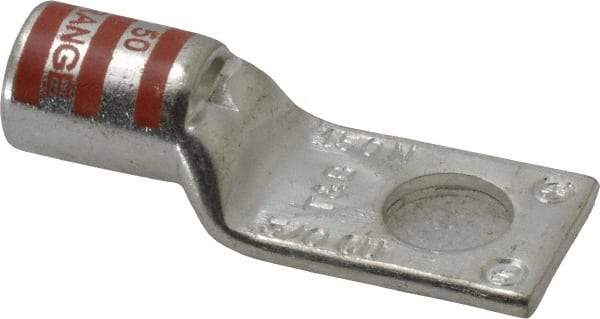 Thomas & Betts - 3/0 AWG Noninsulated Compression Connection Rectangle Ring Terminal - 1/2" Stud, 2.35" OAL x 0.92" Wide, Tin Plated Copper Contact - Caliber Tooling