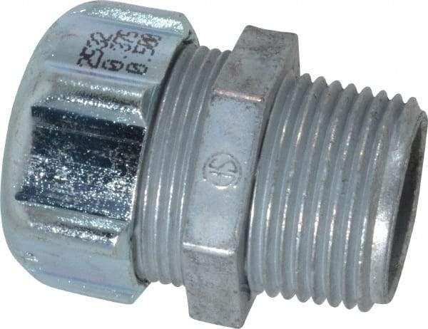 Thomas & Betts - 3/8 to 1/2" Cable Capacity, Liquidtight, Straight Strain Relief Cord Grip - 3/4 NPT Thread, 1-3/4" Long, Zinc - Caliber Tooling