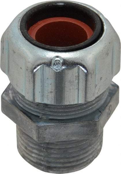 Thomas & Betts - 1/2 to 5/8" Cable Capacity, Liquidtight, Straight Strain Relief Cord Grip - 3/4 NPT Thread, 1-3/4" Long, Zinc - Caliber Tooling