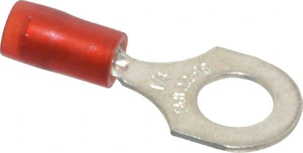 Thomas & Betts - 22-16 AWG Partially Insulated Crimp Connection D Shaped Ring Terminal - 1/4" Stud, 1.1" OAL x 0.46" Wide, Tin Plated Copper Contact - Caliber Tooling