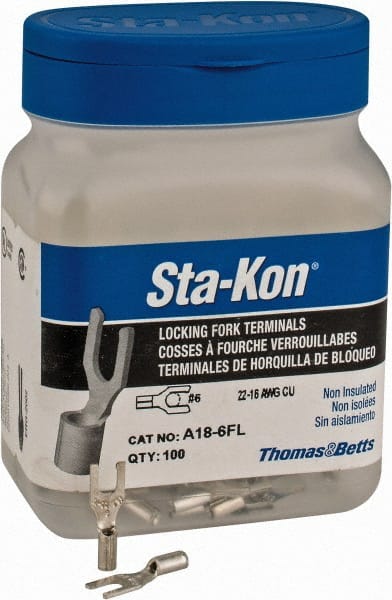 Thomas & Betts - #6 Stud, 22 to 16 AWG Compatible, Noninsulated, Crimp Connection, Locking Fork Terminal - Caliber Tooling