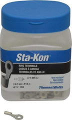 Thomas & Betts - 22-16 AWG Noninsulated Crimp Connection D Shaped Ring Terminal - #4 Stud, 3/4" OAL x 0.31" Wide, Tin Plated Copper Contact - Caliber Tooling