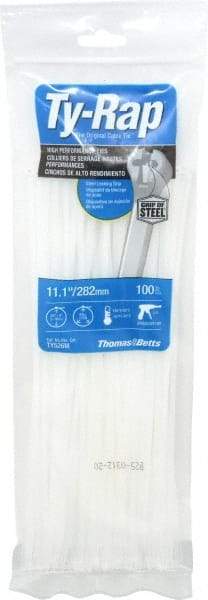 Thomas & Betts - 11.1" Long Natural (Color) Nylon Standard Cable Tie - 30 Lb Tensile Strength, 1.31mm Thick, 76.2mm Max Bundle Diam - Caliber Tooling