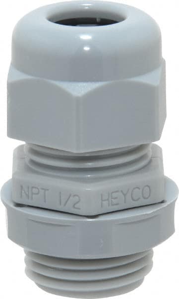 Thomas & Betts - 0.23 to 0.47" Cable Capacity, Liquidtight, Straight Strain Relief Cord Grip - 1/2 NPT Thread, Thermoplastic - Caliber Tooling