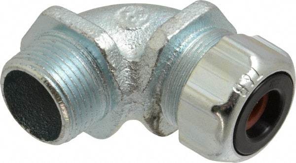 Thomas & Betts - 1/4 to 3/8" Cable Capacity, Liquidtight, Elbow Strain Relief Cord Grip - 3/4 NPT Thread, Iron - Caliber Tooling