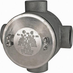 Thomas & Betts - (4) 1-1/2" Knockouts, Iron Round Junction Box - 5-3/4" Overall Width x 3.81" Overall Depth - Caliber Tooling