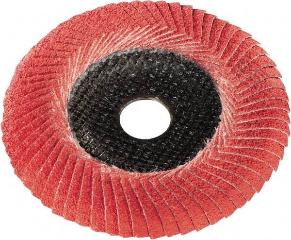 Metabo - P80 Grit, 5" Disc Diam, 7/8" Center Hole, Type 29 Ceramic Flap Disc - 12,200 Max RPM, Fiberglass Backing, Arbor Attaching System, Coated - Caliber Tooling