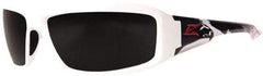 Edge Eyewear - Smoke Lenses, Framed Polarized Glasses - Scratch Resistant, White Nylon Frame, Size Universal, Wrap Around - Caliber Tooling