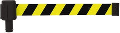 Banner Stakes - 6.61" High x 15' Long x 2-1/2" Wide Retractable Barrier Belt - Plastic & Polyester, Matte Finish, Yellow/Black, Use with Banner Stakes Plus Stanchion, Banner Stakes Plus Base - Caliber Tooling