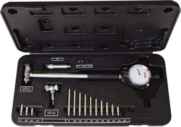 SPI - 15 Anvil, 1.4 to 6" Dial Bore Gage Set - 0.0005" Graduation, 6" Gage Depth, Accurate to 0.0005", Carbide Contact Point - Caliber Tooling