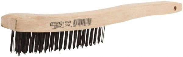 Lincoln Electric - 2 Rows x 9 Columns Brass Wire Brush - 9" OAL, 8-3/4 Trim Length, Wood Handle - Caliber Tooling