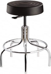 Bevco - 14 Inch Wide x 14-1/2 Inch Deep x 25 Inch High, Tubular Chrome Base, Adjustable Height Swivel Stool - Polyurethane Seat, Black - Caliber Tooling