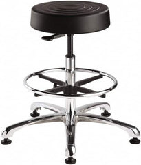 Bevco - 14 Inch Wide x 14-1/2 Inch Deep x 33 Inch High, Polished Aluminum Base, Adjustable Height Swivel Stool - Polyurethane Seat, Black - Caliber Tooling