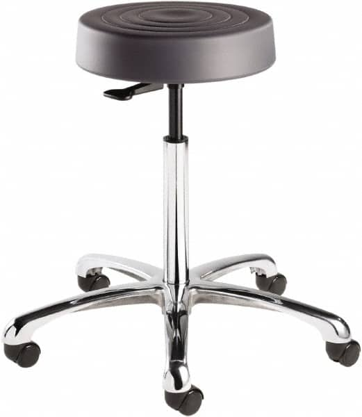 Bevco - 14 Inch Wide x 14-1/2 Inch Deep x 27-3/4 Inch High, Polished Aluminum Base, Adjustable Height Swivel Stool - Polyurethane Seat, Graphite - Caliber Tooling