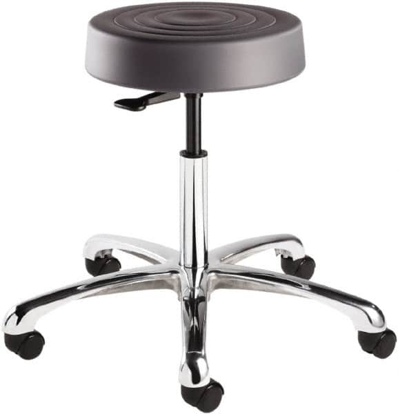 Bevco - 14 Inch Wide x 14-1/2 Inch Deep x 22-1/2 Inch High, Polished Aluminum Base, Adjustable Height Swivel Stool - Polyurethane Seat, Graphite - Caliber Tooling