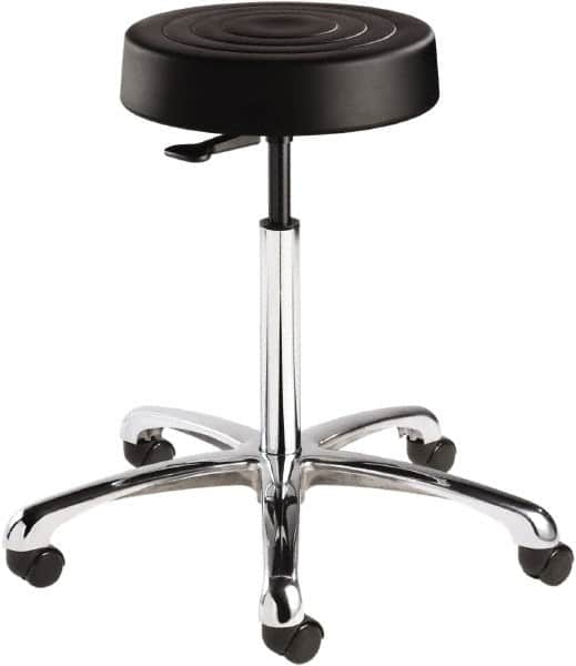 Bevco - 14 Inch Wide x 14-1/2 Inch Deep x 27-3/4 Inch High, Polished Aluminum Base, Adjustable Height Swivel Stool - Polyurethane Seat, Black - Caliber Tooling