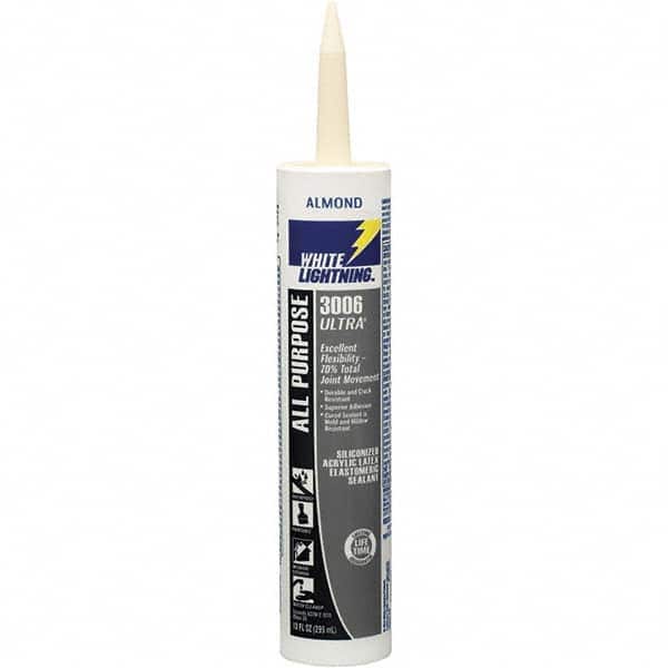 White Lightning - 10 oz Tube Almond Acrylic Latex & Silicone Joint Sealant - -30 to 180°F Operating Temp, 10 min Tack Free Dry Time, 5 to 7 Days Full Cure Time - Caliber Tooling