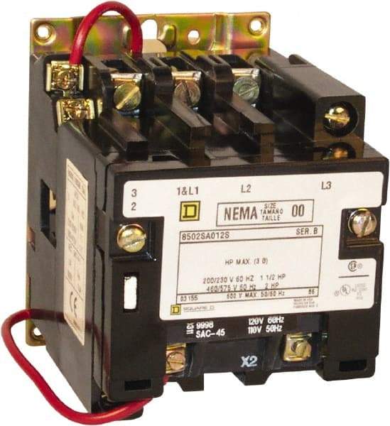 Square D - 2 Pole, 110 Coil VAC at 50 Hz and 120 Coil VAC at 60 Hz, 18 Amp NEMA Contactor - Open Enclosure, 50 Hz at 110 VAC and 60 Hz at 120 VAC - Caliber Tooling