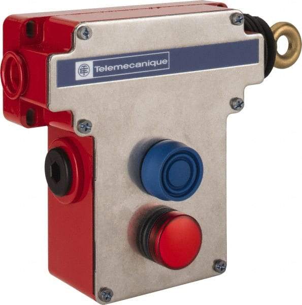 Telemecanique Sensors - 10 Amp, 2NO/2NC Configuration, Rope Operated Limit Switch - Pushbutton Reset, Rope Pull, Pilot Light Indicator, 300 VAC - Caliber Tooling