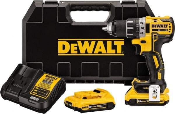 DeWALT - 20 Volt 1/2" Chuck Mid-Handle Cordless Drill - 0-500 & 0-2000 RPM, Keyless Chuck, Reversible, 2 Lithium-Ion Batteries Included - Caliber Tooling