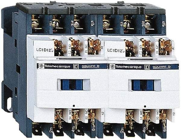 Schneider Electric - 3 Pole, 24 Coil VAC at 50/60 Hz, 9 Amp at 440 VAC, Reversible IEC Contactor - 1 Phase hp: 0.5 at 115 VAC, 1 at 230/240 VAC, 3 Phase hp: 2 at 200/208 VAC, 2 at 230/240 VAC, 5 at 460/480 VAC, 7.5 at 575/600 VAC - Caliber Tooling