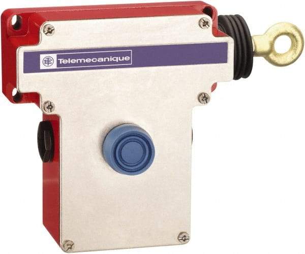 Telemecanique Sensors - 10 Amp, 2NO/2NC Configuration, Rope Operated Limit Switch - Pushbutton Reset, Rope Pull, No Pilot Light, 300 VAC - Caliber Tooling