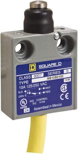 Square D - SPDT, NC/NO, 240 VAC, Prewired Terminal, Plunger Actuator, General Purpose Limit Switch - 1, 2, 4, 6, 6P NEMA Rating, IP67 IPR Rating, 80 Ounce Operating Force - Caliber Tooling